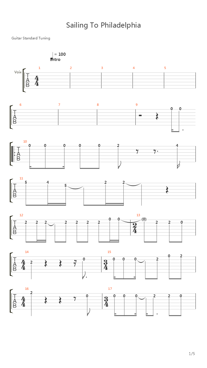 Sailing To Philadelphia吉他谱