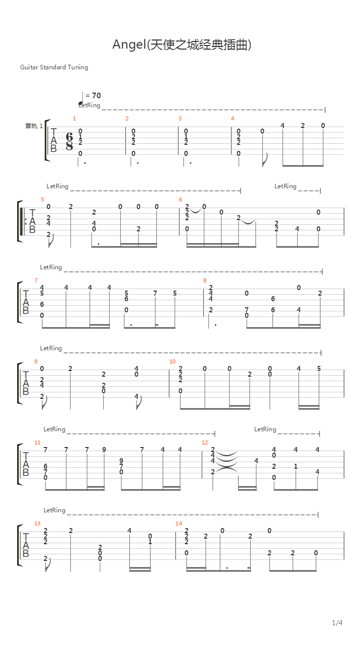 Angel(电影《天使之城》插曲)吉他谱