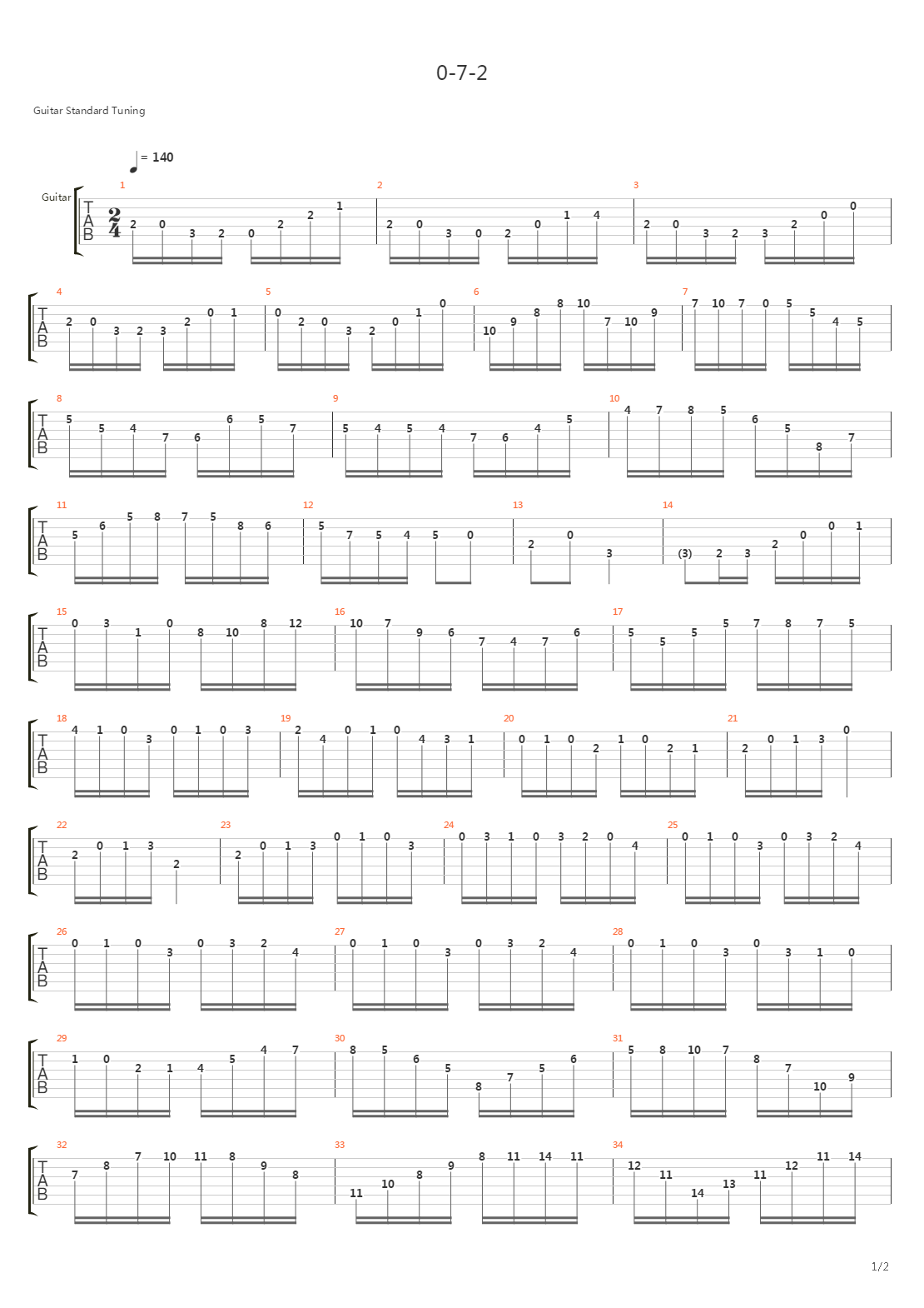 0-7-2吉他谱