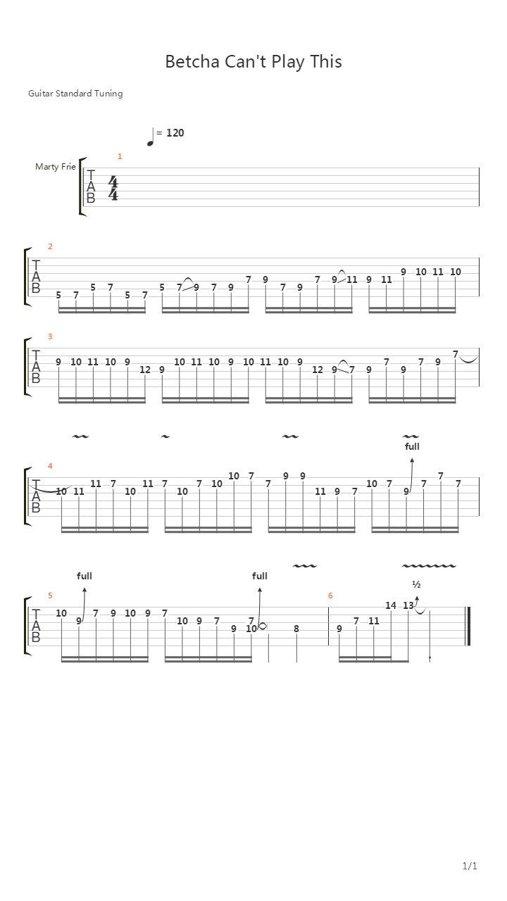 Betcha Cant Play This吉他谱