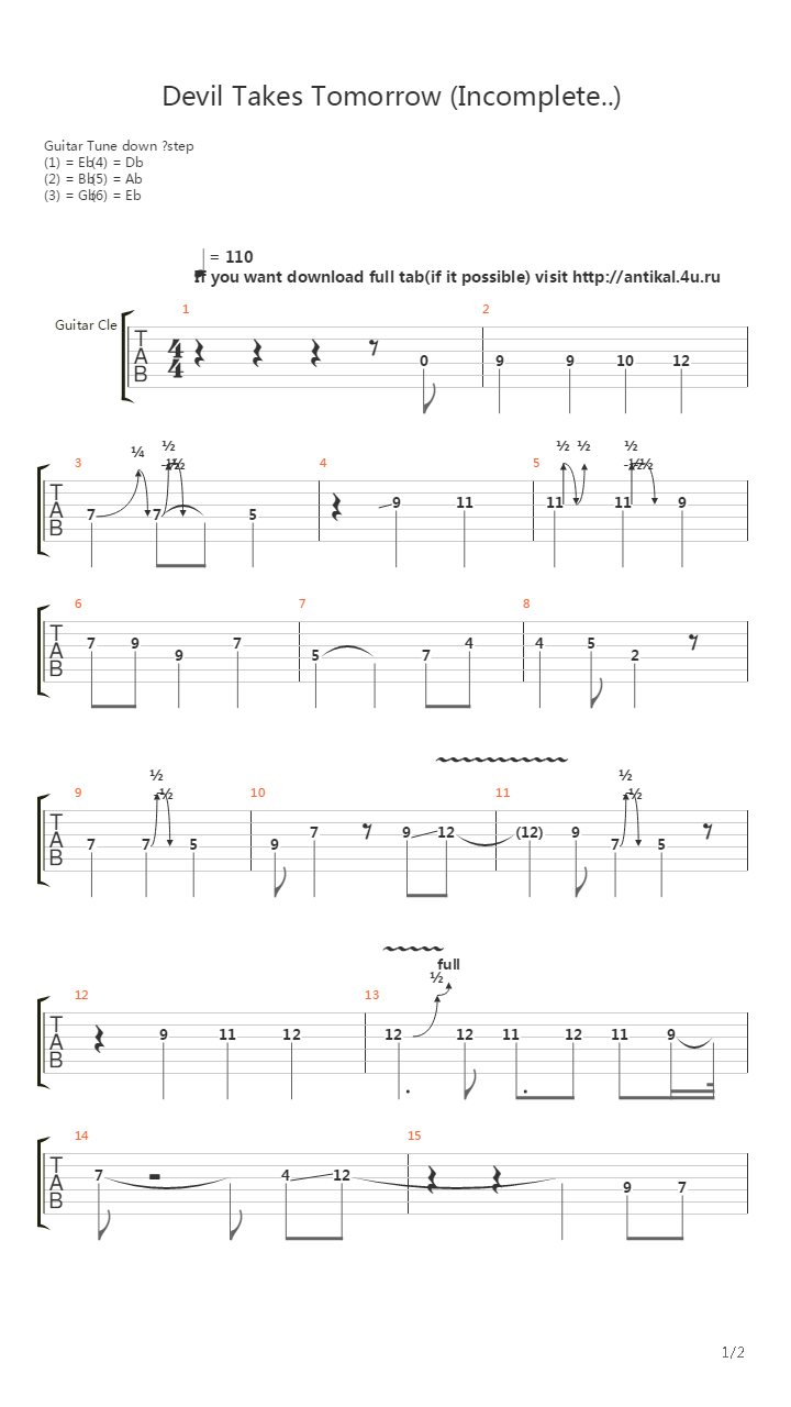 Devil Take Tomorrow吉他谱
