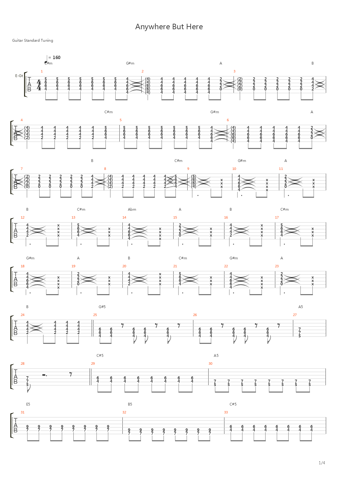 Anywhere But Here吉他谱
