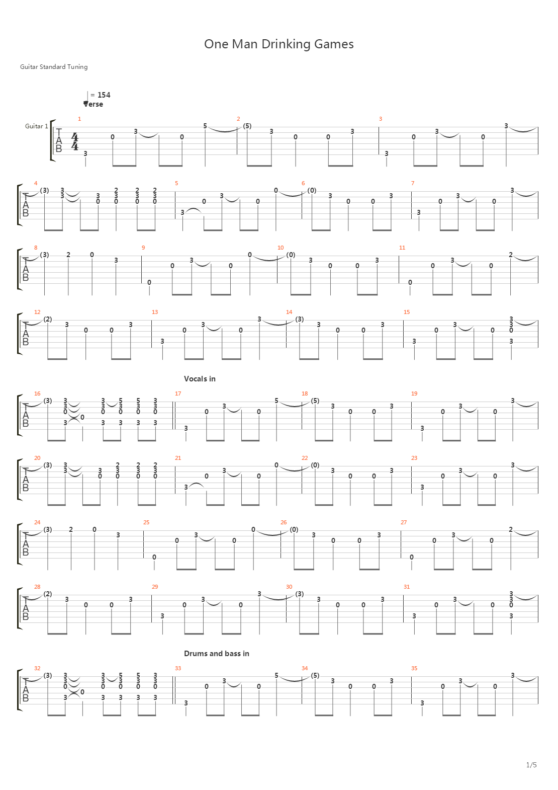 One Man Drinking Games吉他谱