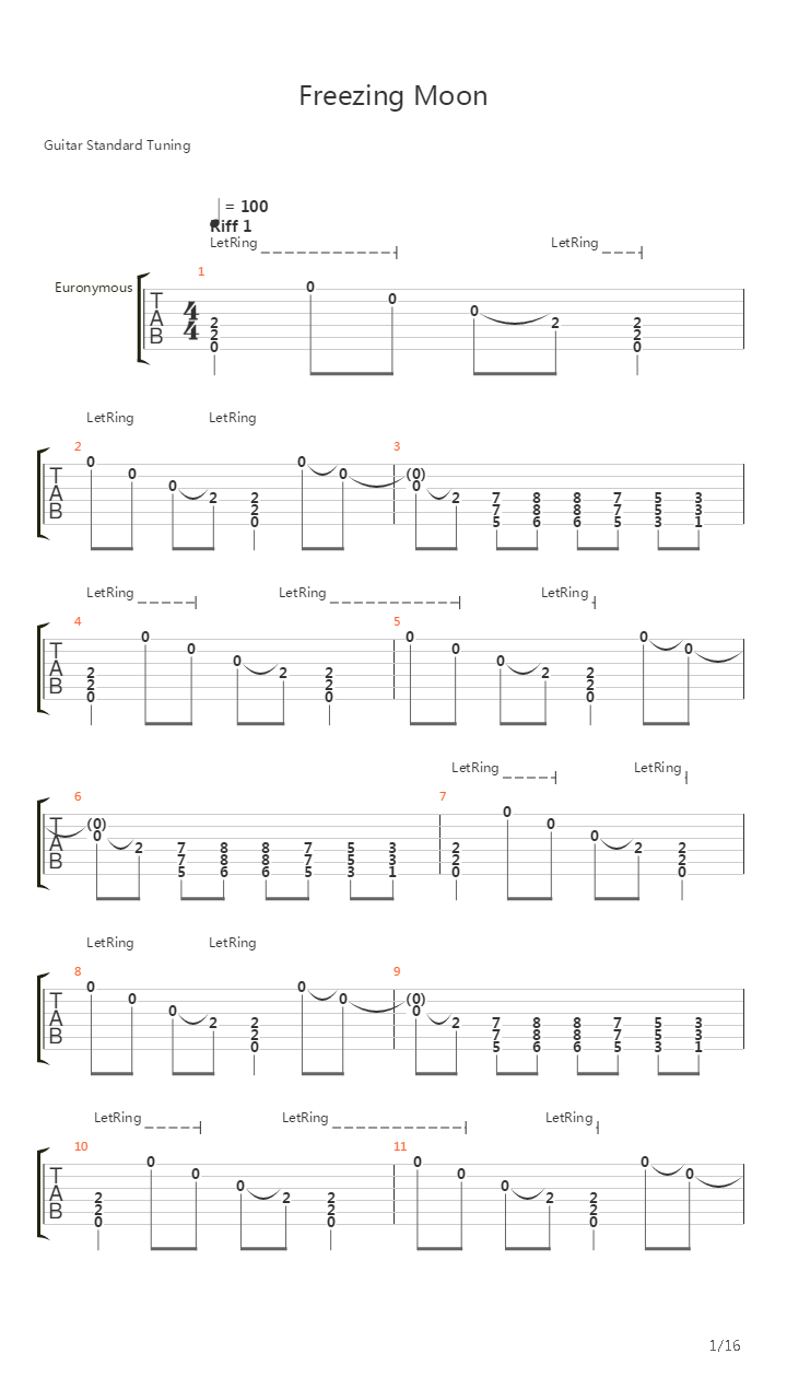 Freezing Moon吉他谱