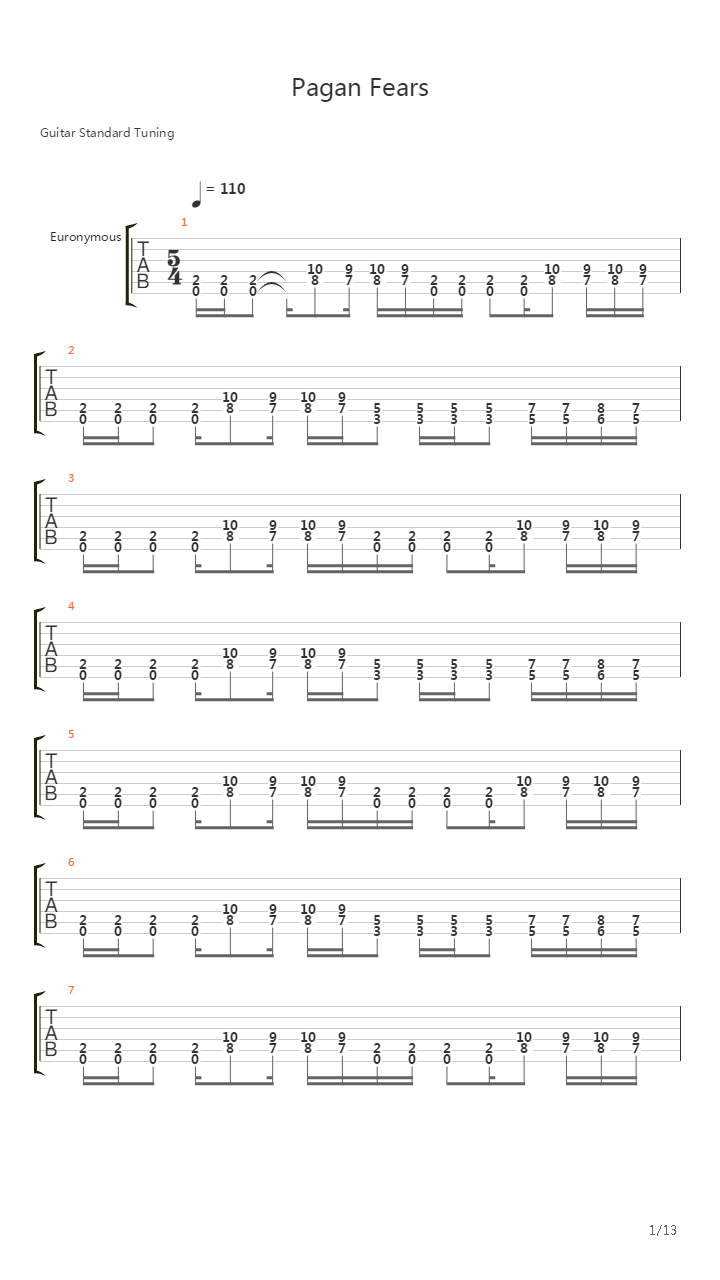 Pagan Fears吉他谱