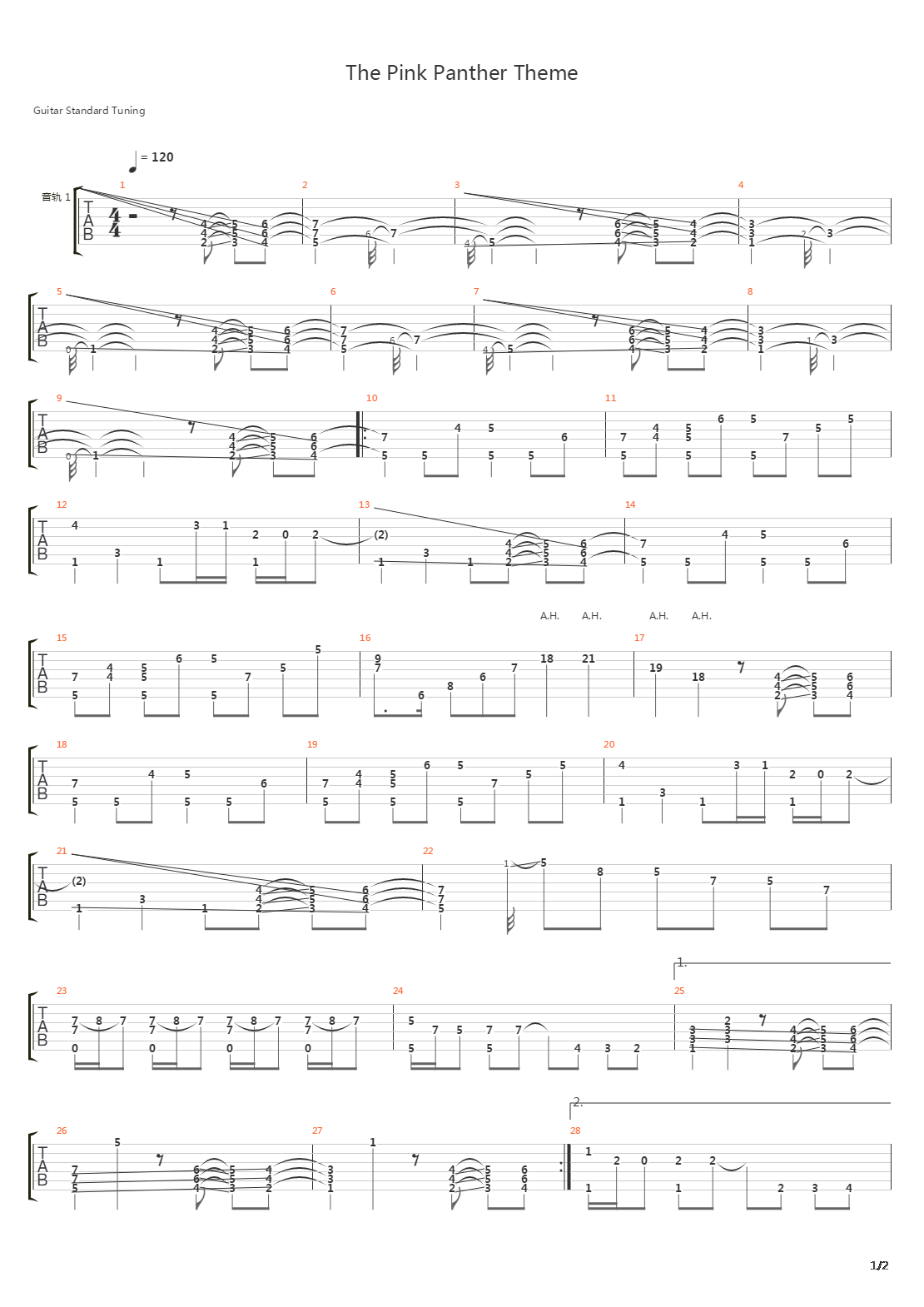 The Pink Panther Theme(卡通片《顽皮豹》主题音乐)吉他谱