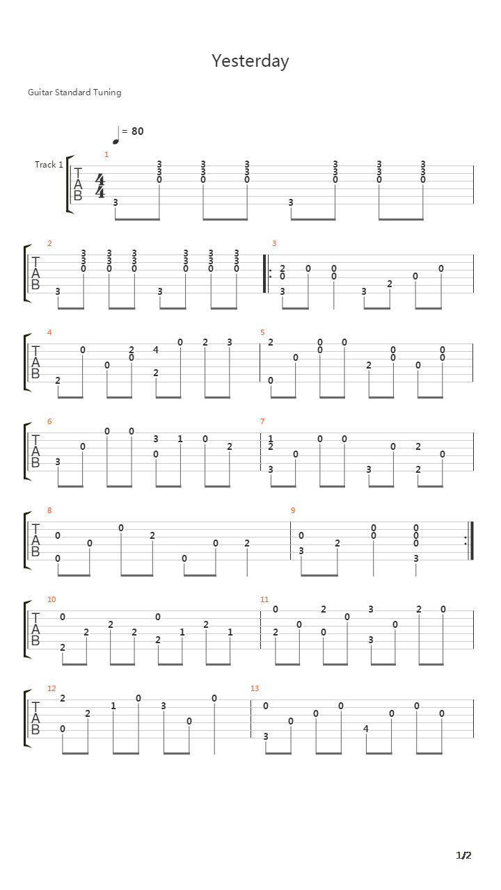 Yesterday吉他谱
