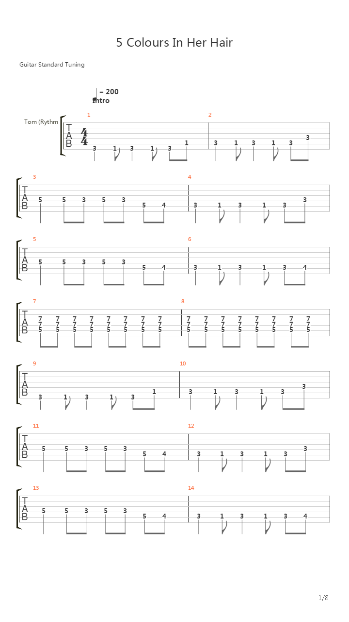 5 Colours In Her Hair吉他谱