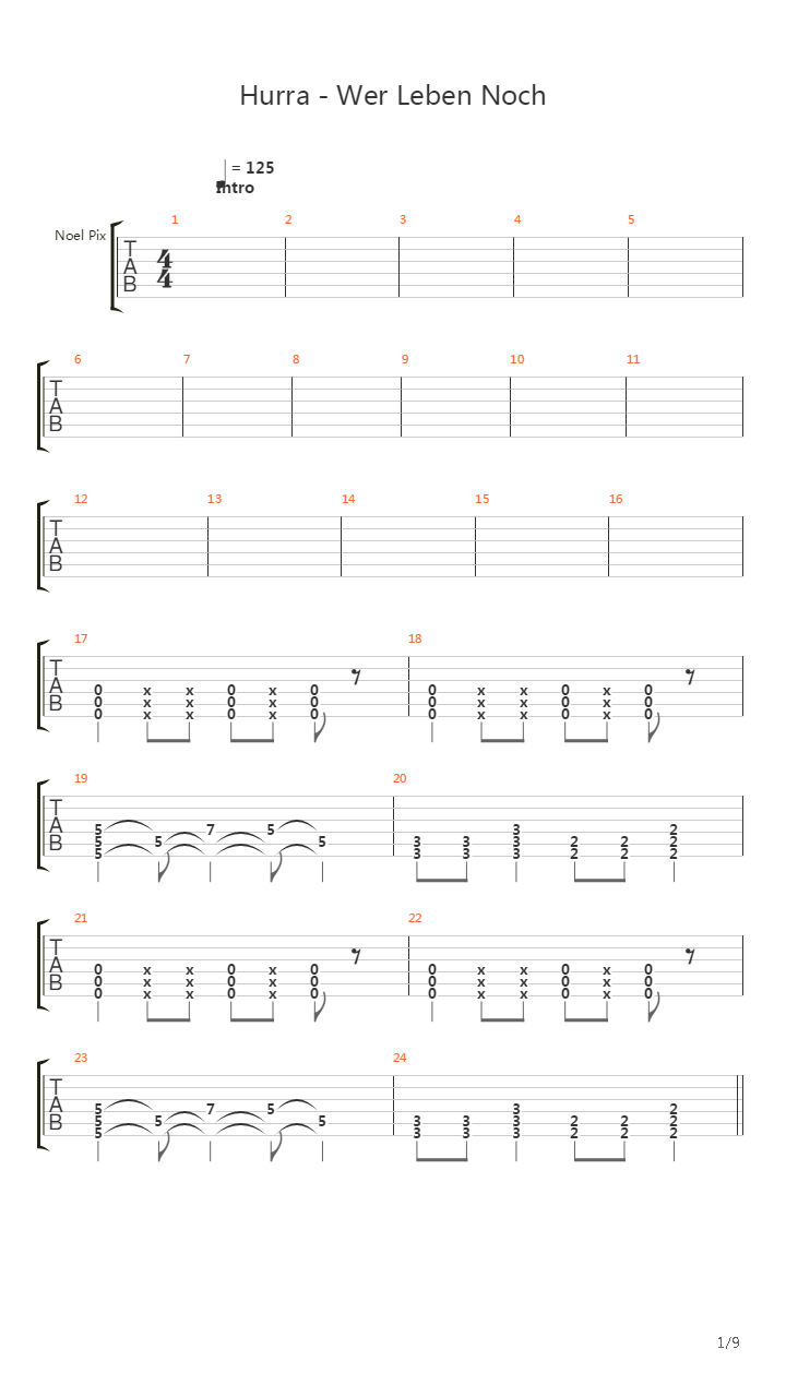 Hurra - Wer Leben Noch吉他谱