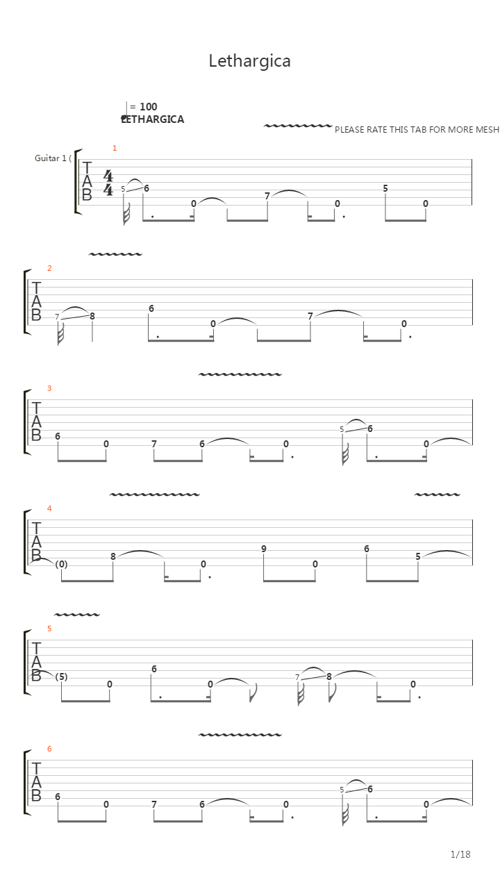 Lethargica吉他谱