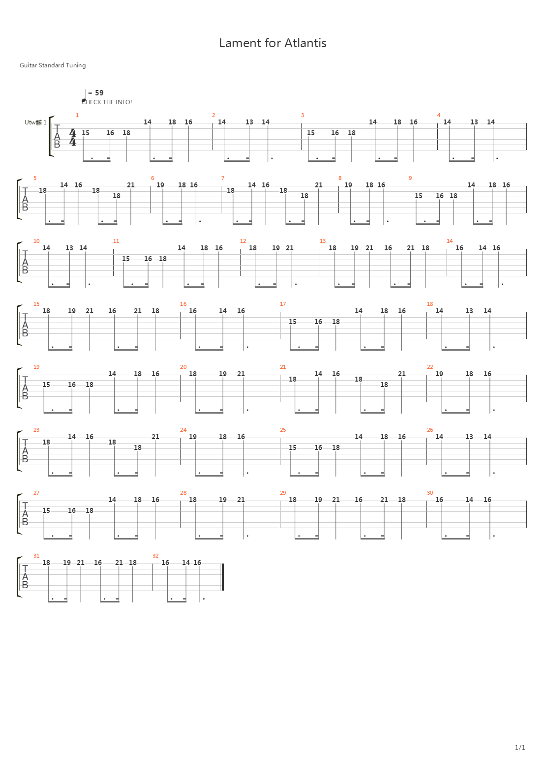 Lament For Atlantis吉他谱