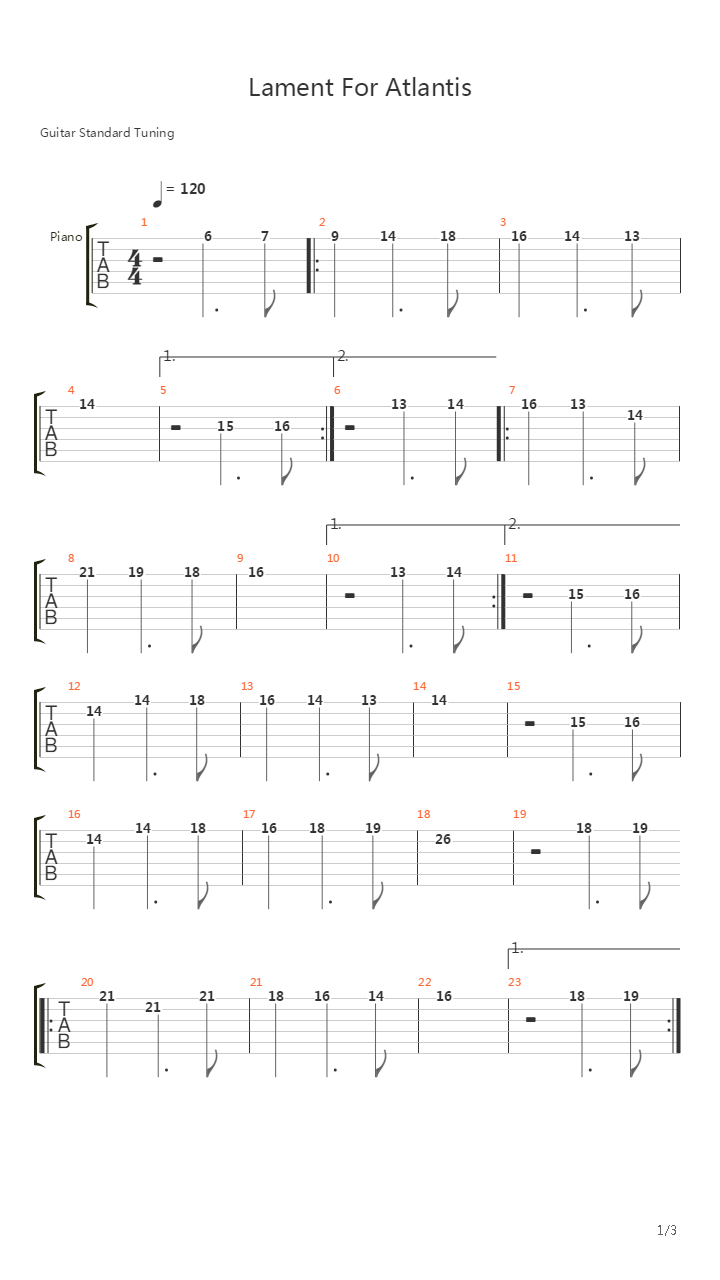 Lament For Atlantis吉他谱