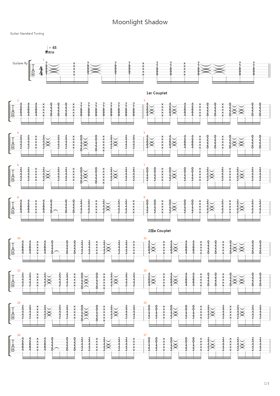 Moonlight Shadow吉他谱