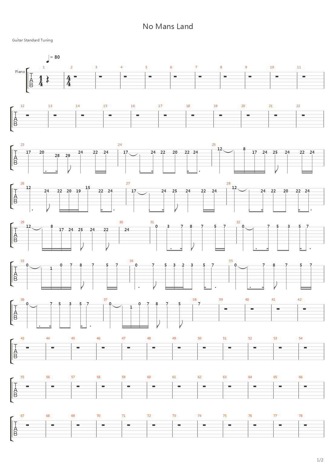 No Mans Land吉他谱
