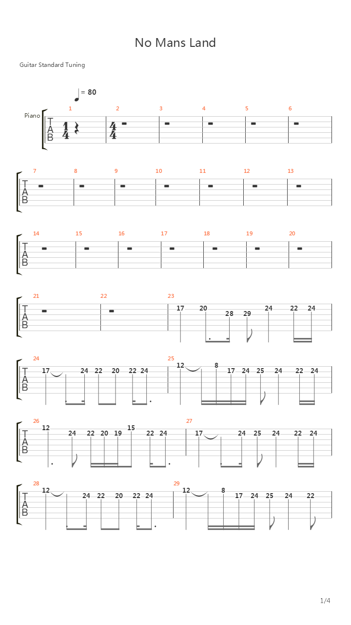 No Mans Land吉他谱