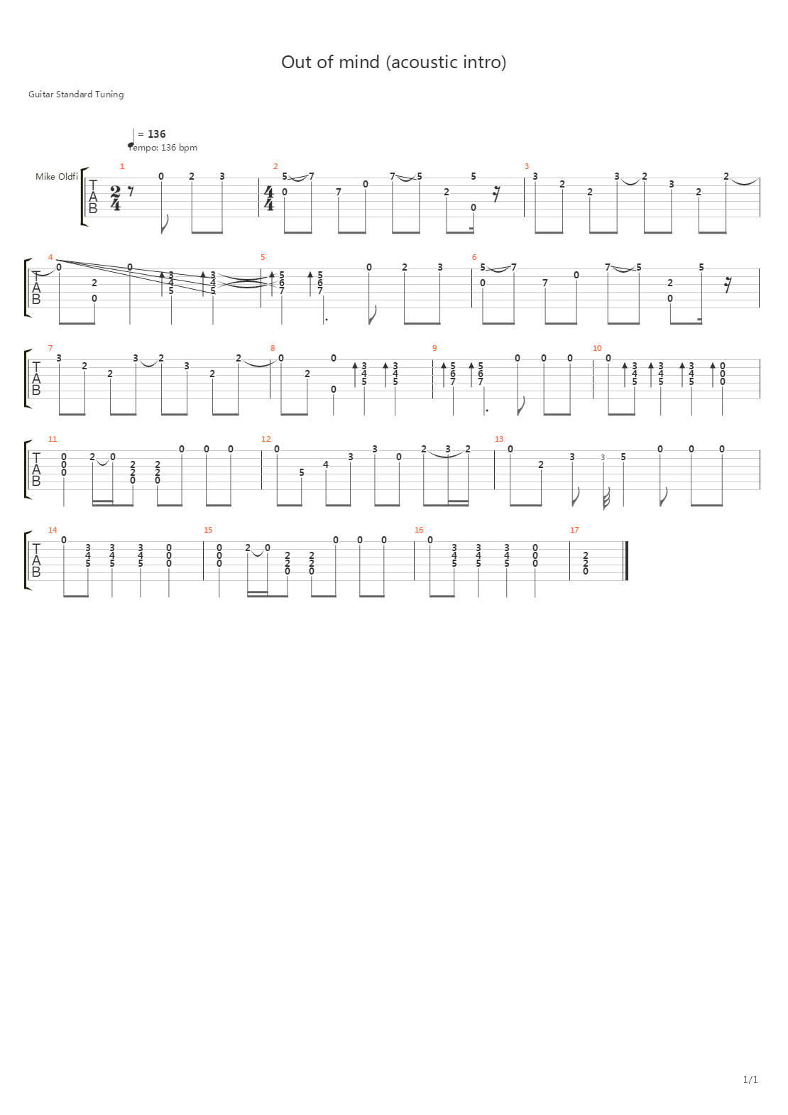 Out Of Mind吉他谱
