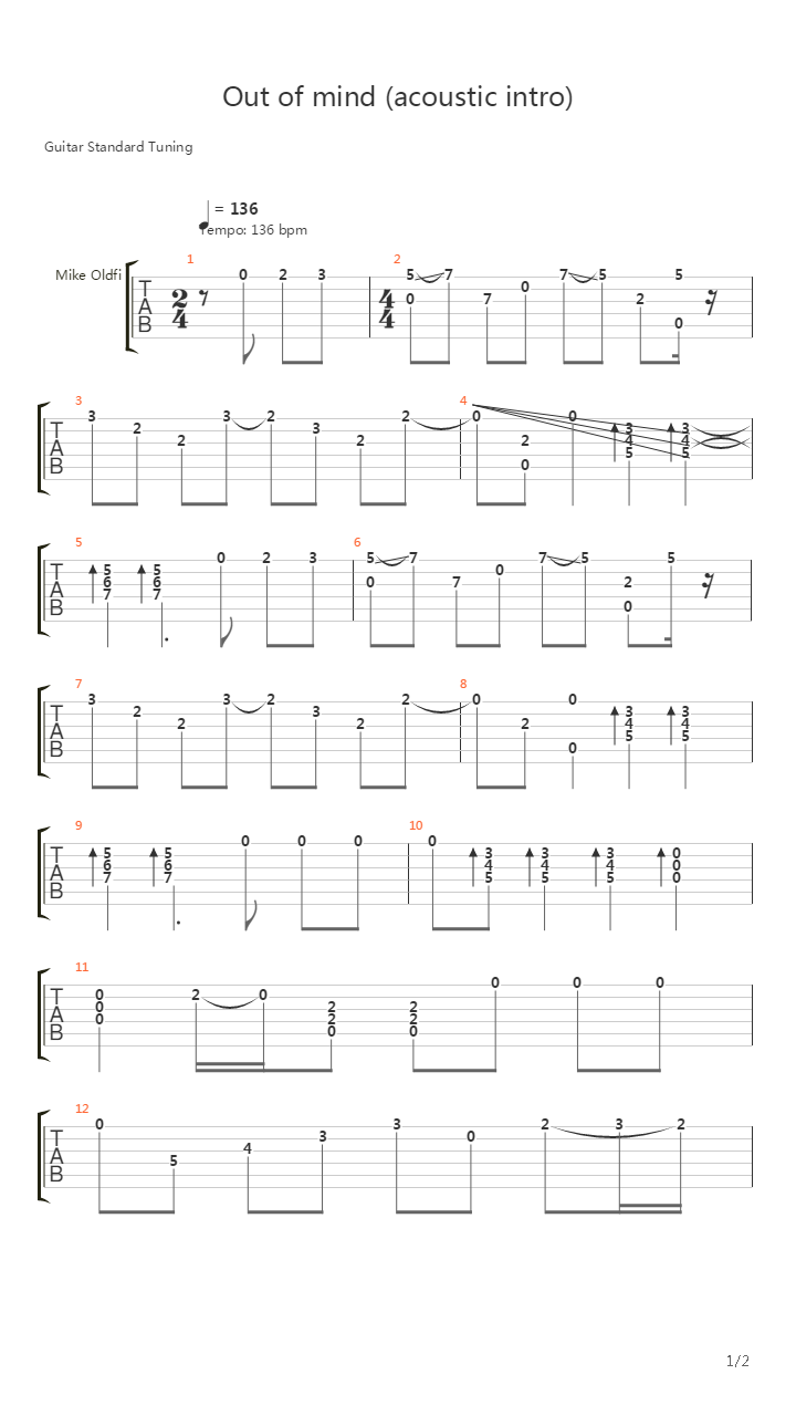 Out Of Mind吉他谱