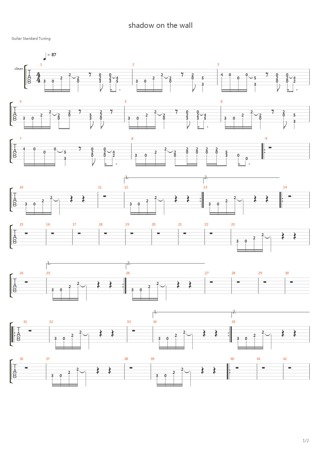 Shadow On The Wall吉他谱