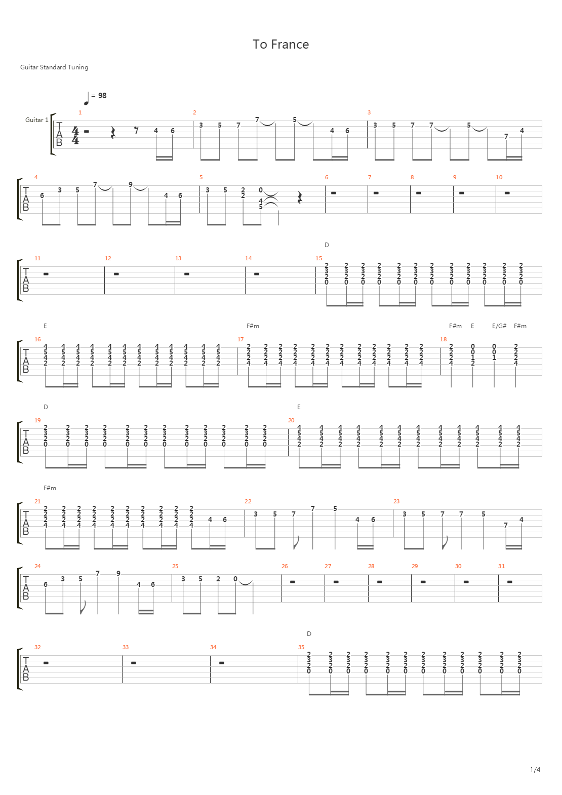 To France吉他谱