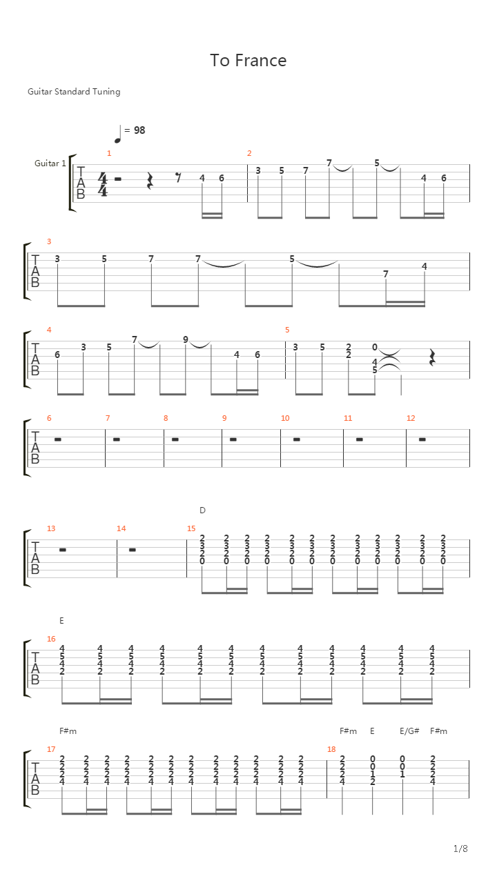 To France吉他谱