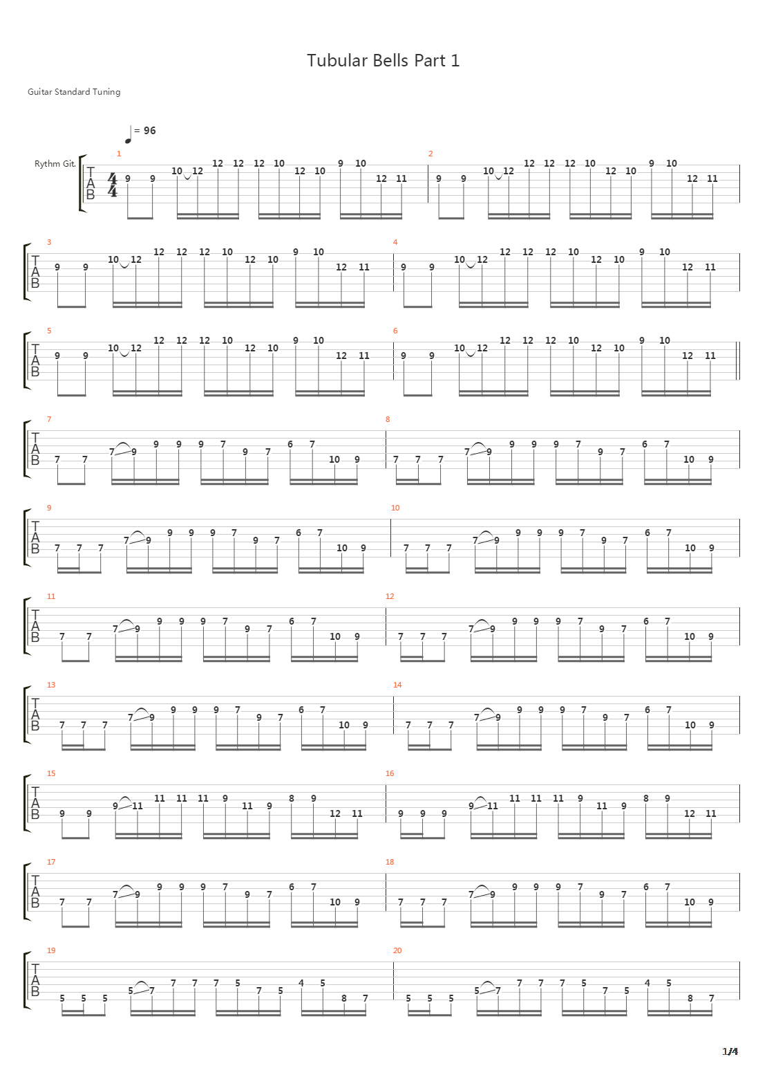 Tubular Bells Part 1 1973吉他谱