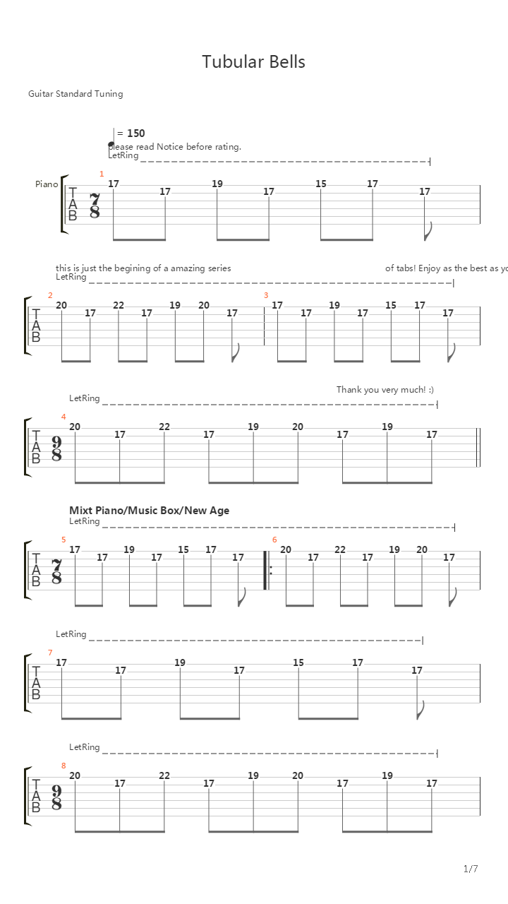 Tubular Bells Part 1吉他谱