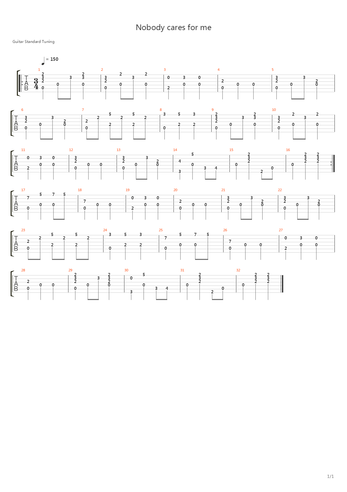 Nobody Cares For Me吉他谱