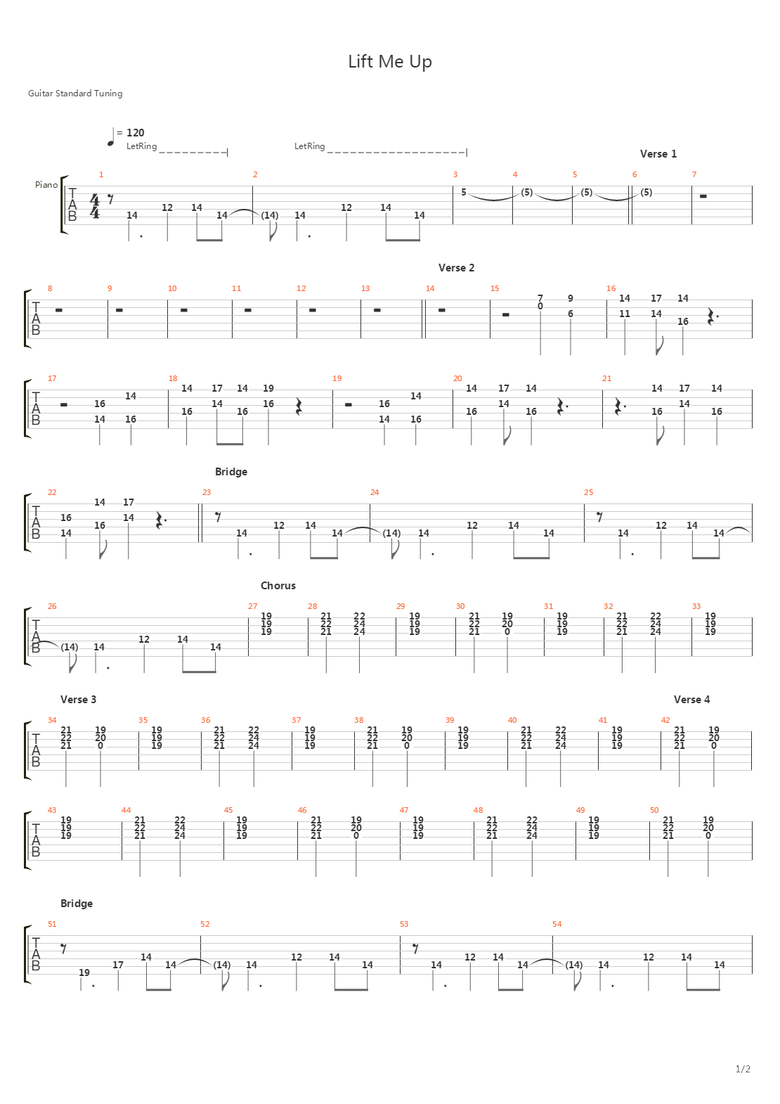 Lift Me Up吉他谱