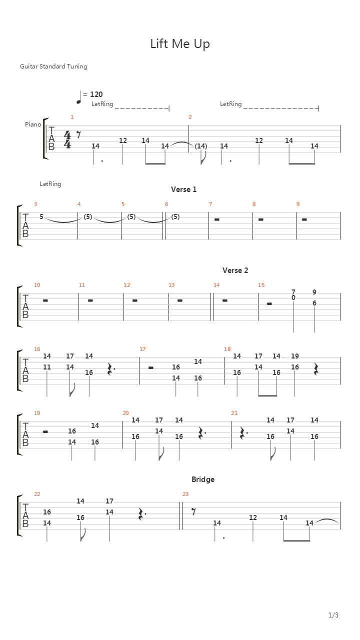 Lift Me Up吉他谱