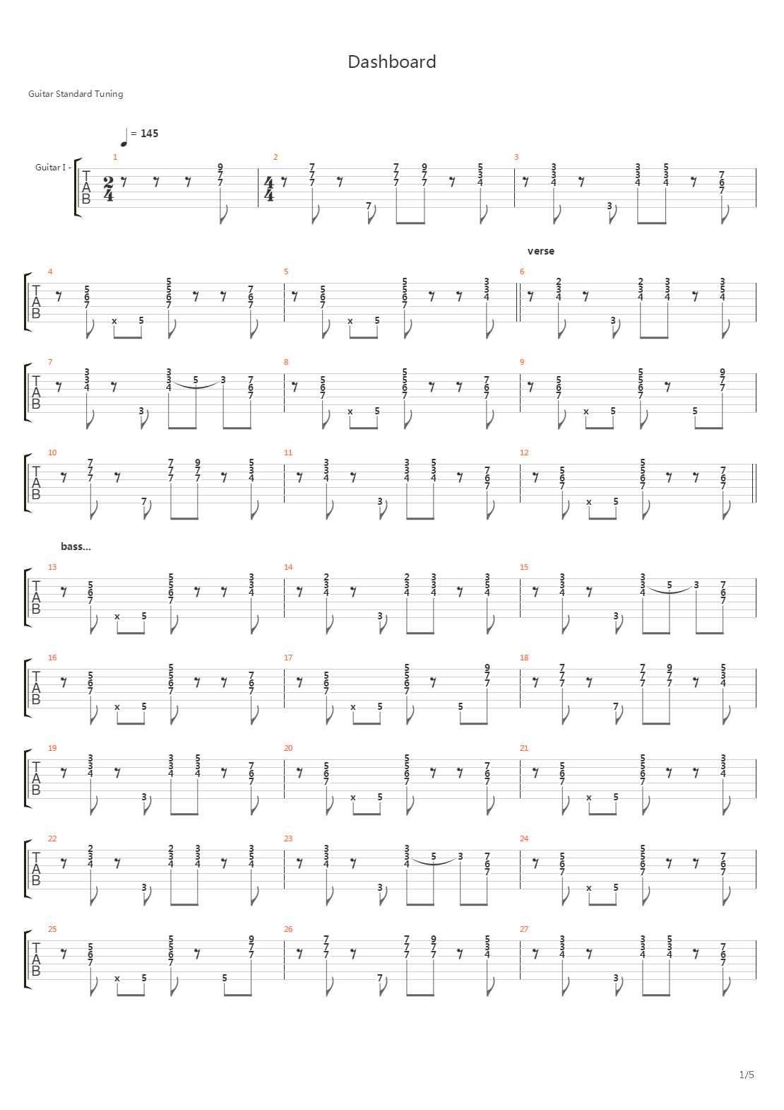 Dashboard吉他谱