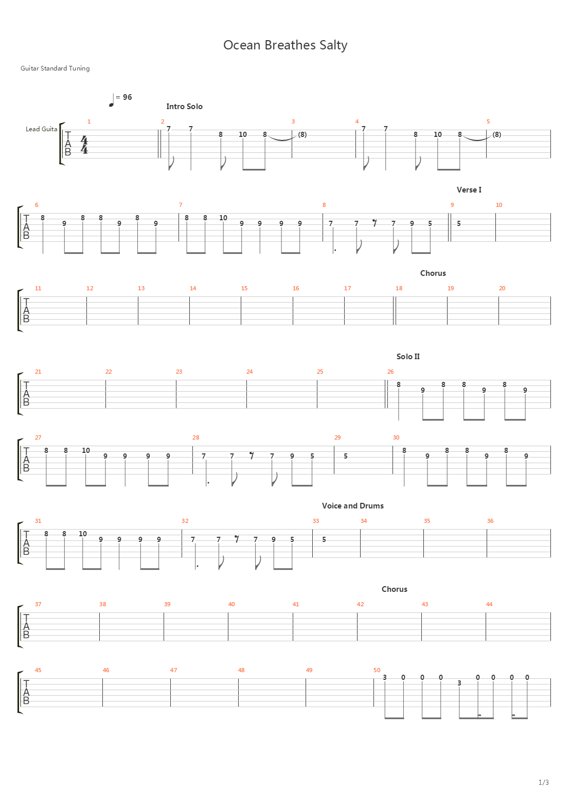 Ocean Breathes Salty吉他谱