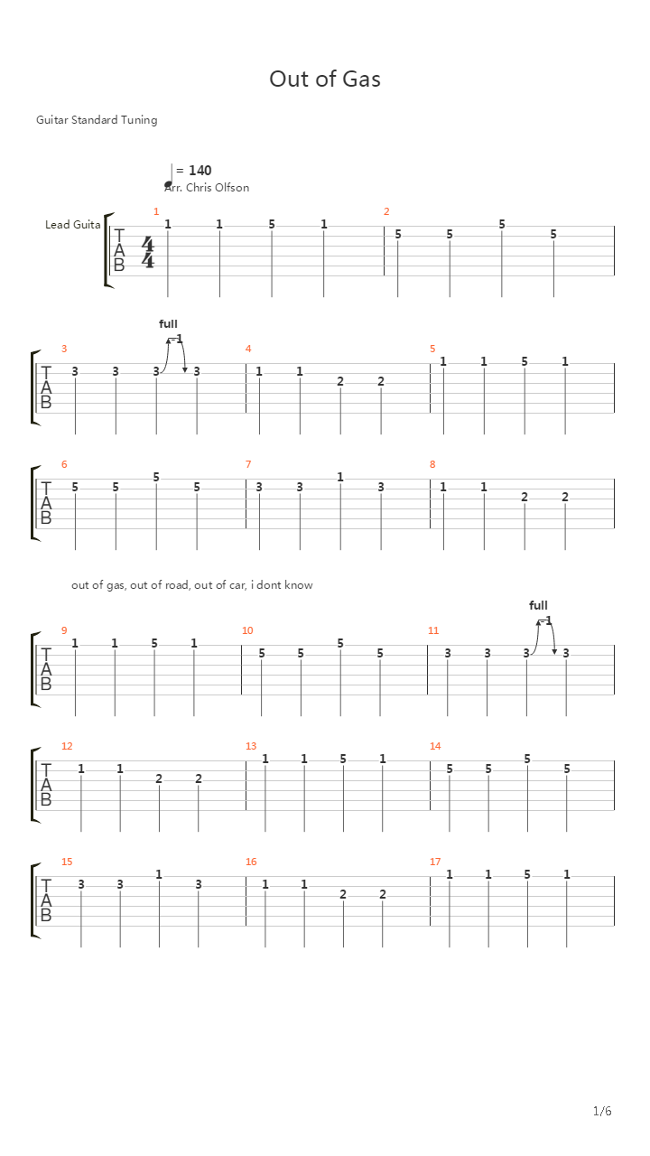 Out Of Gas吉他谱
