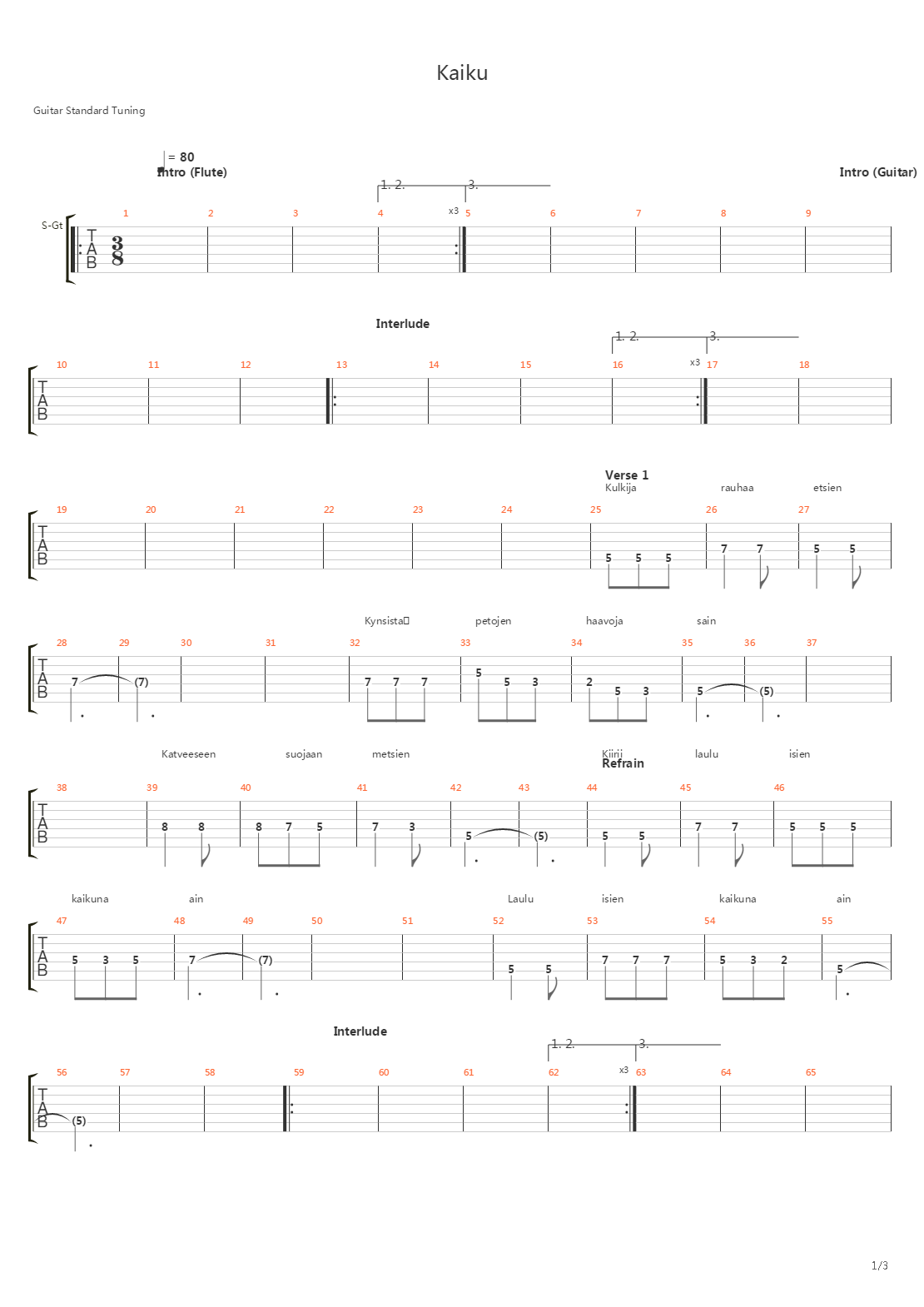 Kaiku吉他谱