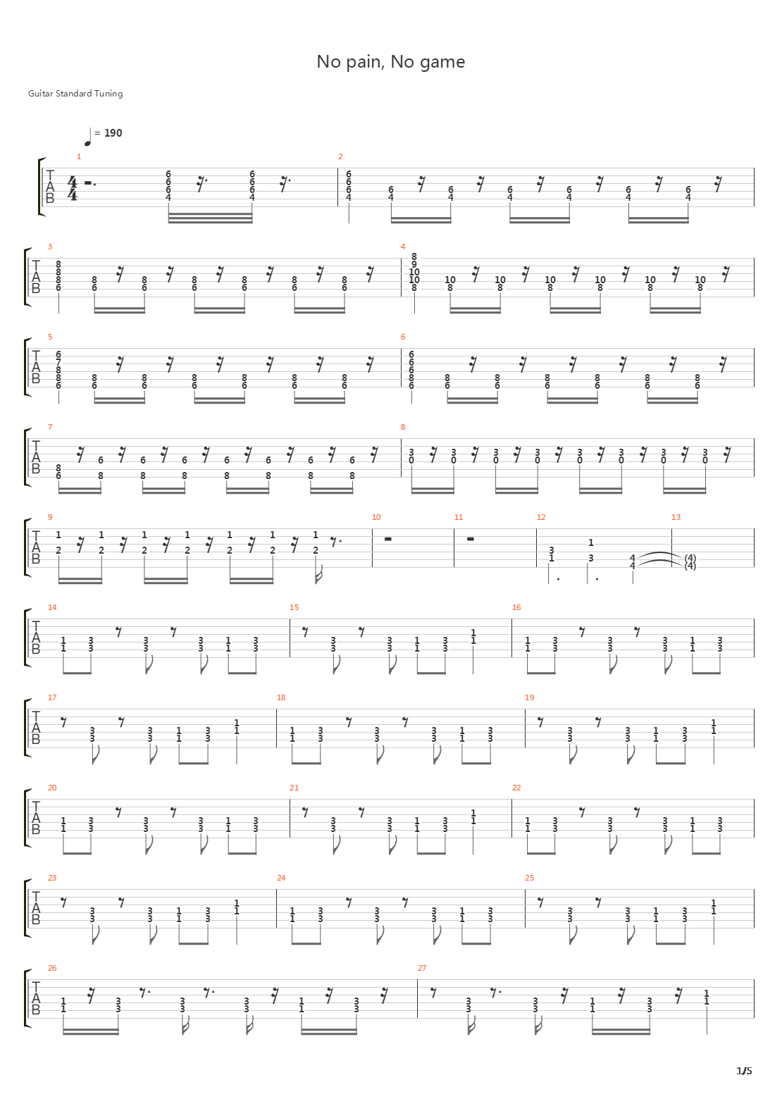惊爆游戏 OP - No Pain, No Game吉他谱
