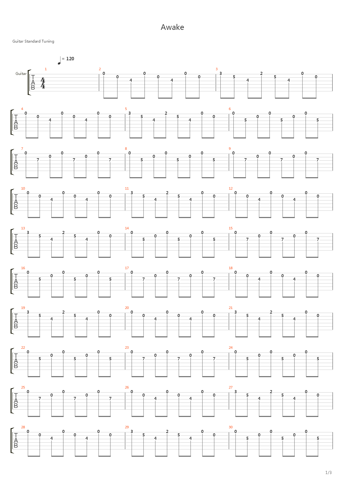 awake吉他谱图片