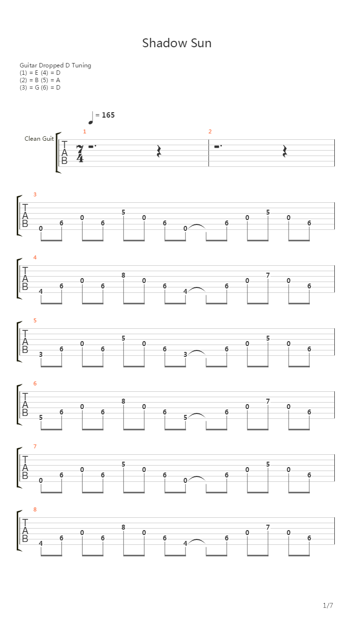 Shadow Sun吉他谱