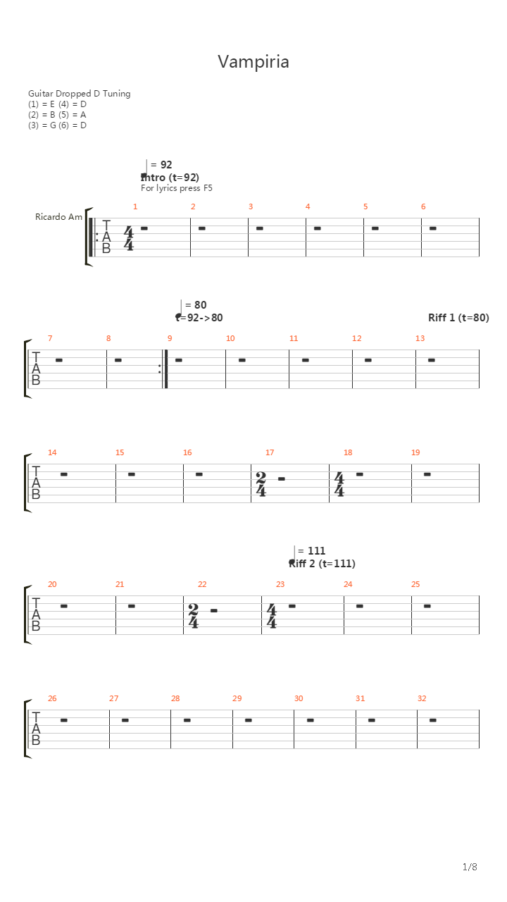 Vampiria吉他谱