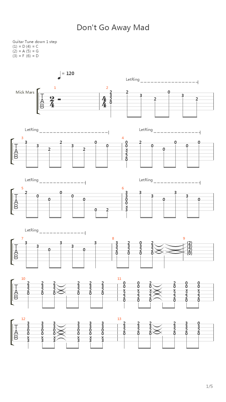 Dont Go Away Mad吉他谱