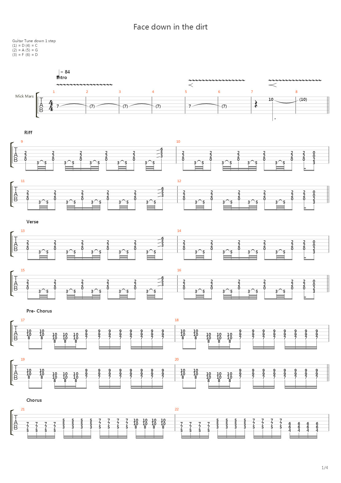 Face Down In The Dirt吉他谱