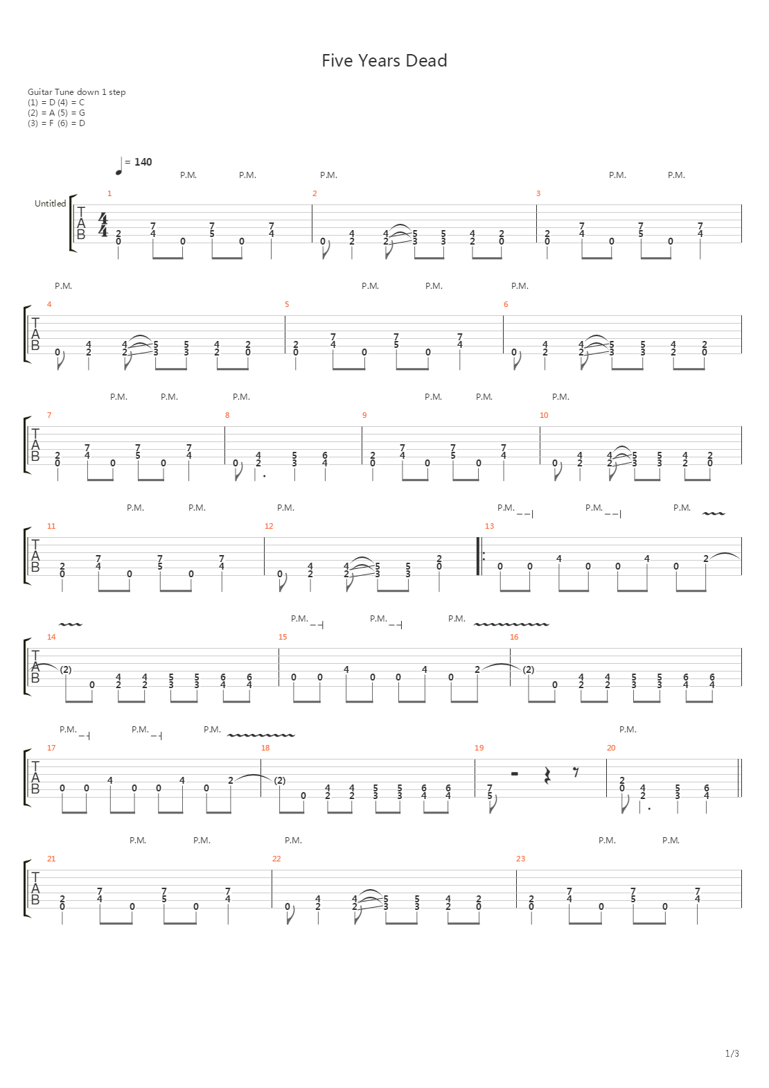 Five Years Dead吉他谱