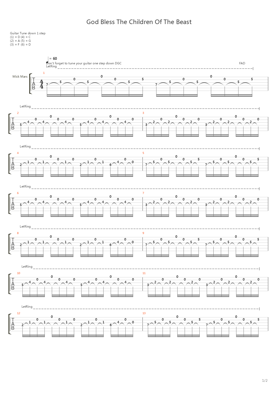 God Bless The Children Of The Beast吉他谱