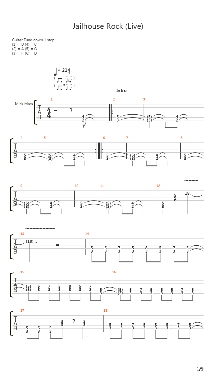 Jailhouse Rock吉他谱