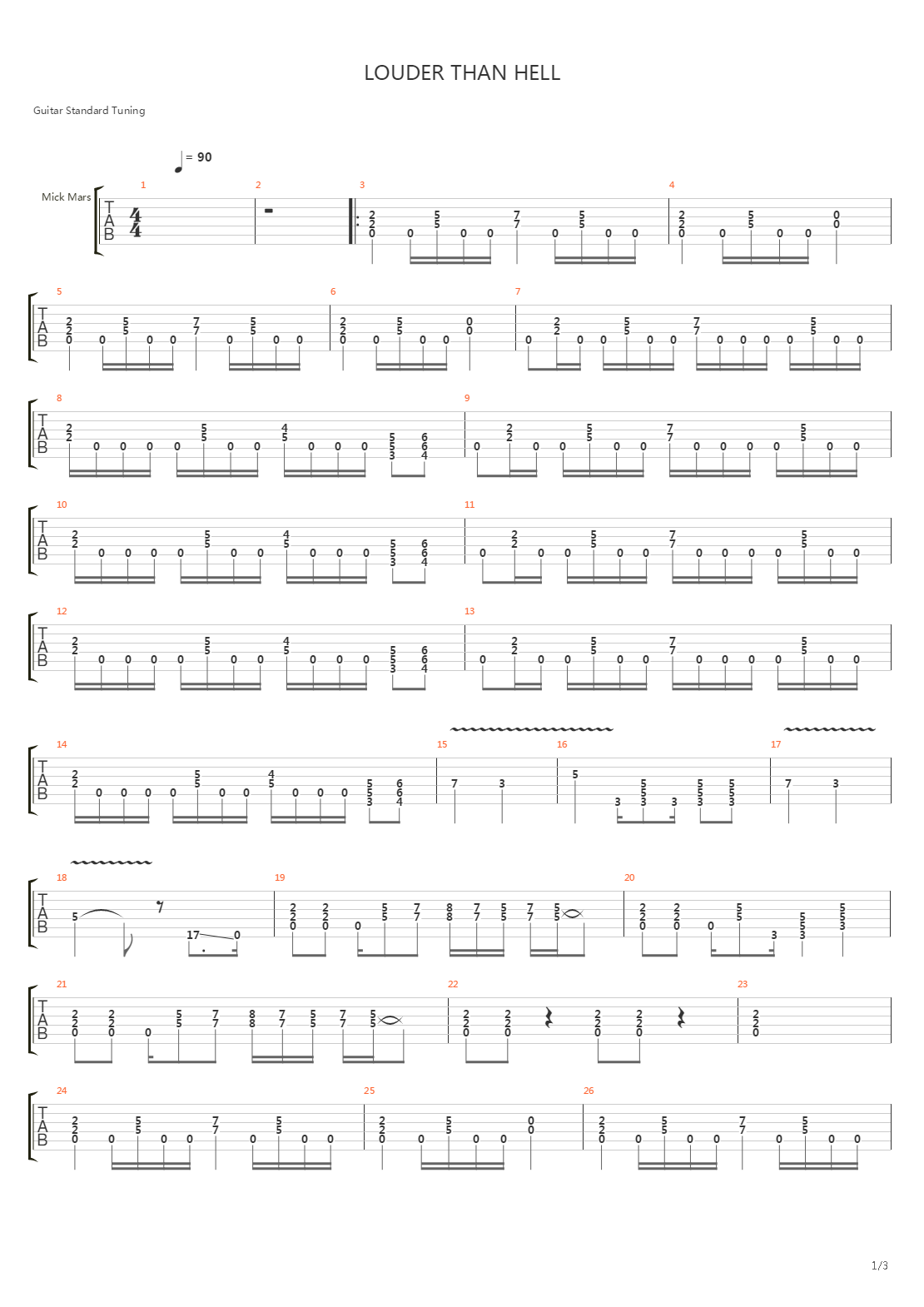 Louder Than Hell吉他谱