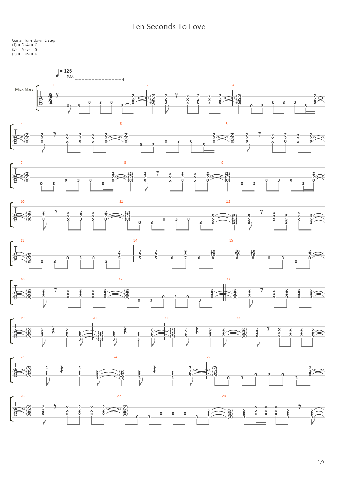 Ten Seconds To Love吉他谱