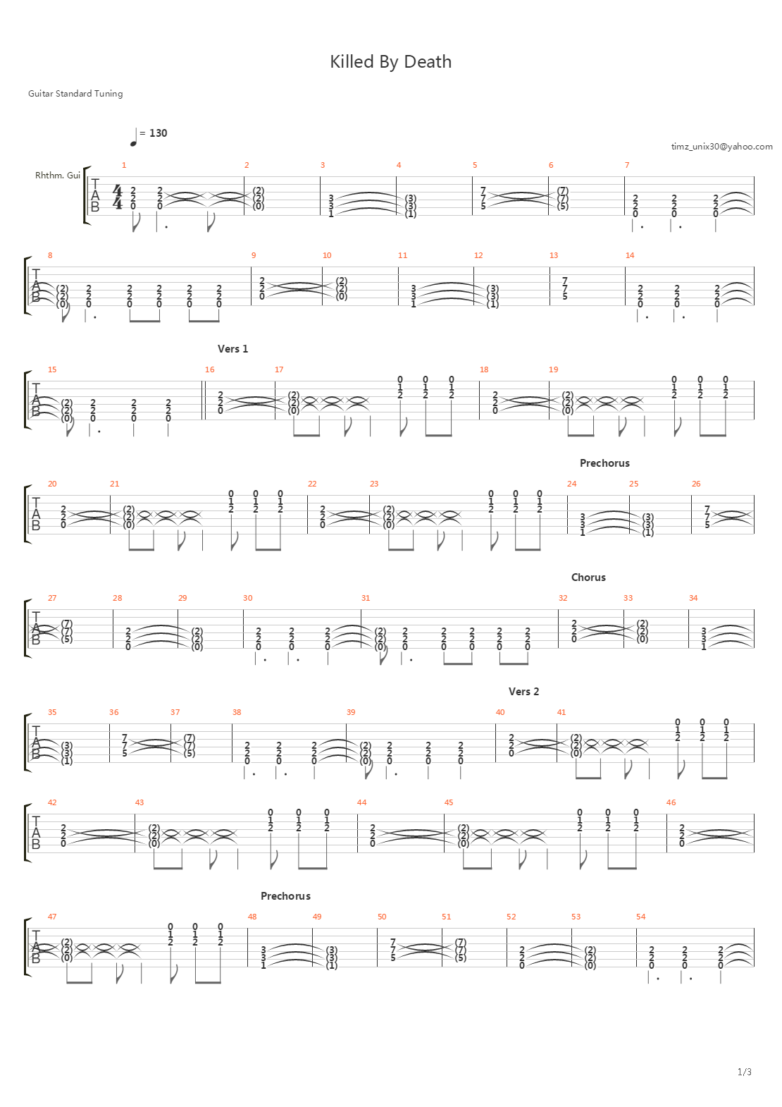 Killed By Death吉他谱