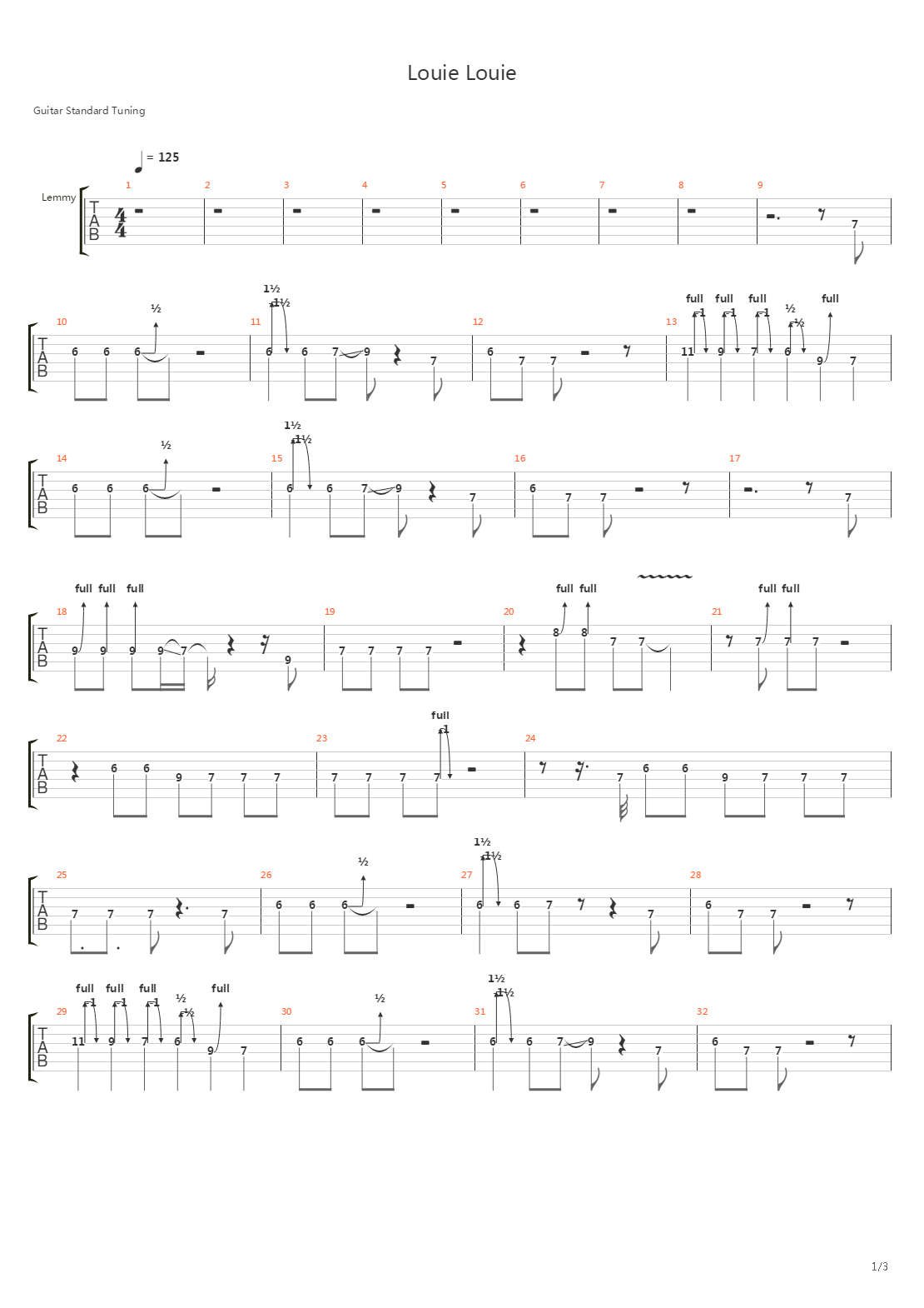 Louie Louie吉他谱