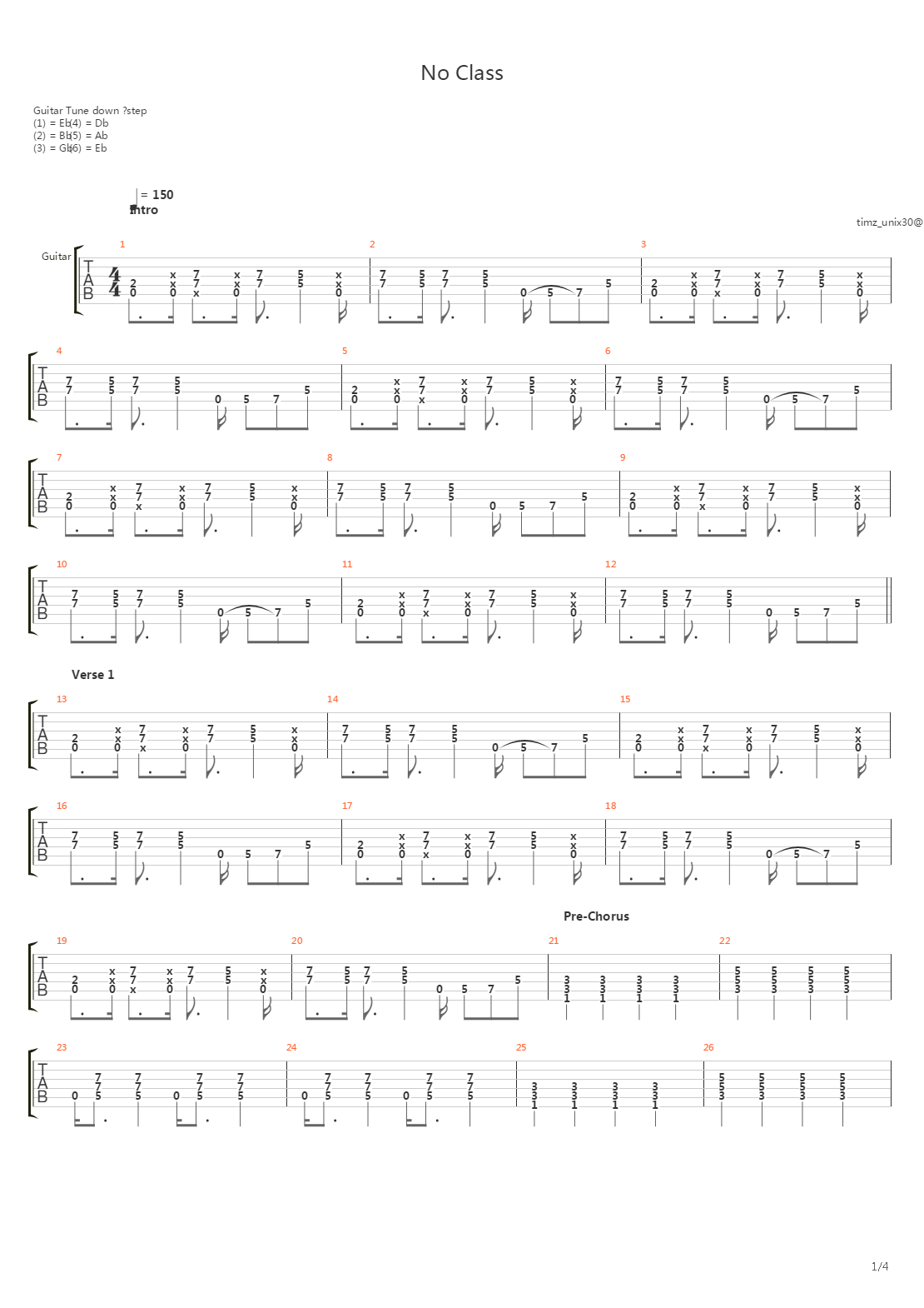 No Class吉他谱