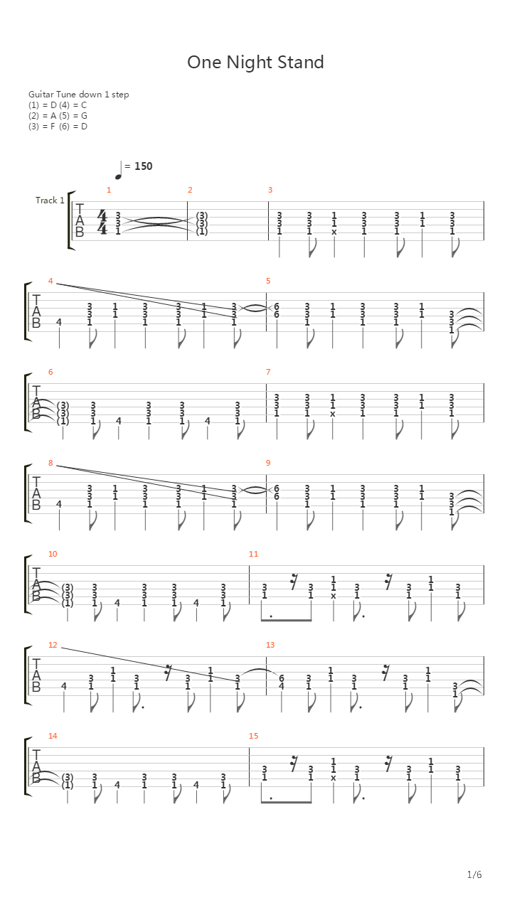 One Night Stand吉他谱