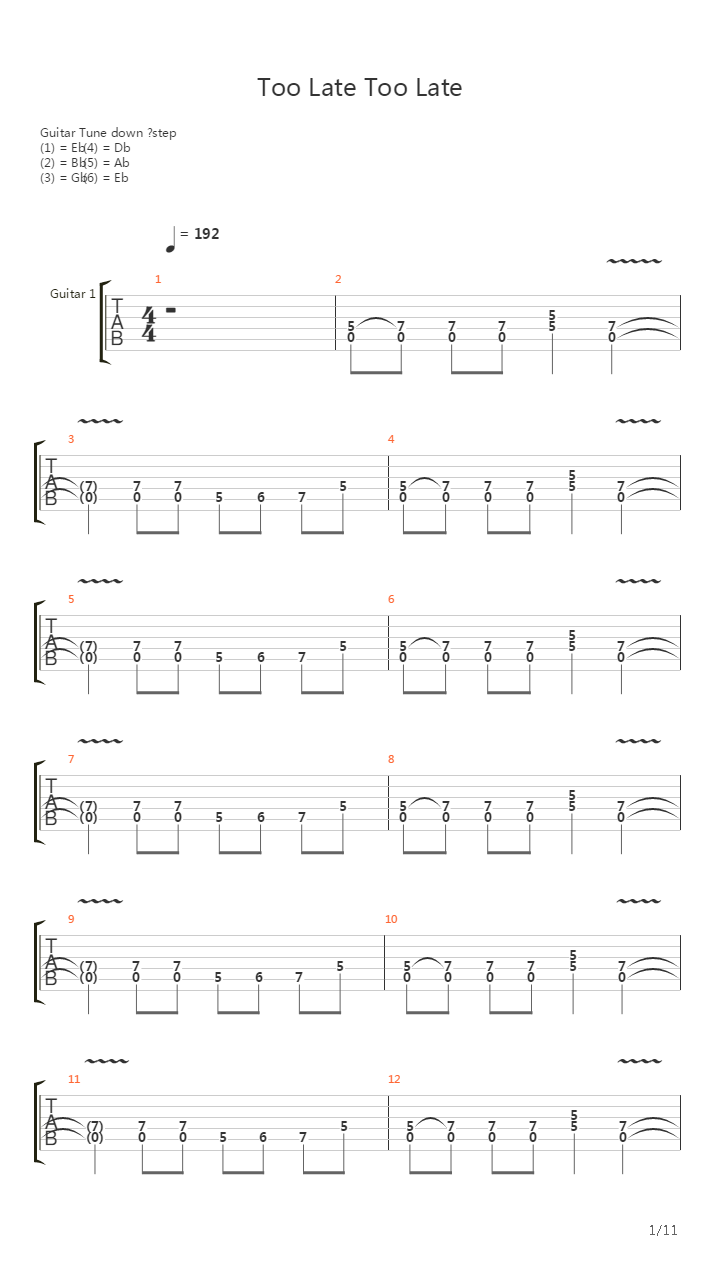 Too Late Too Late吉他谱
