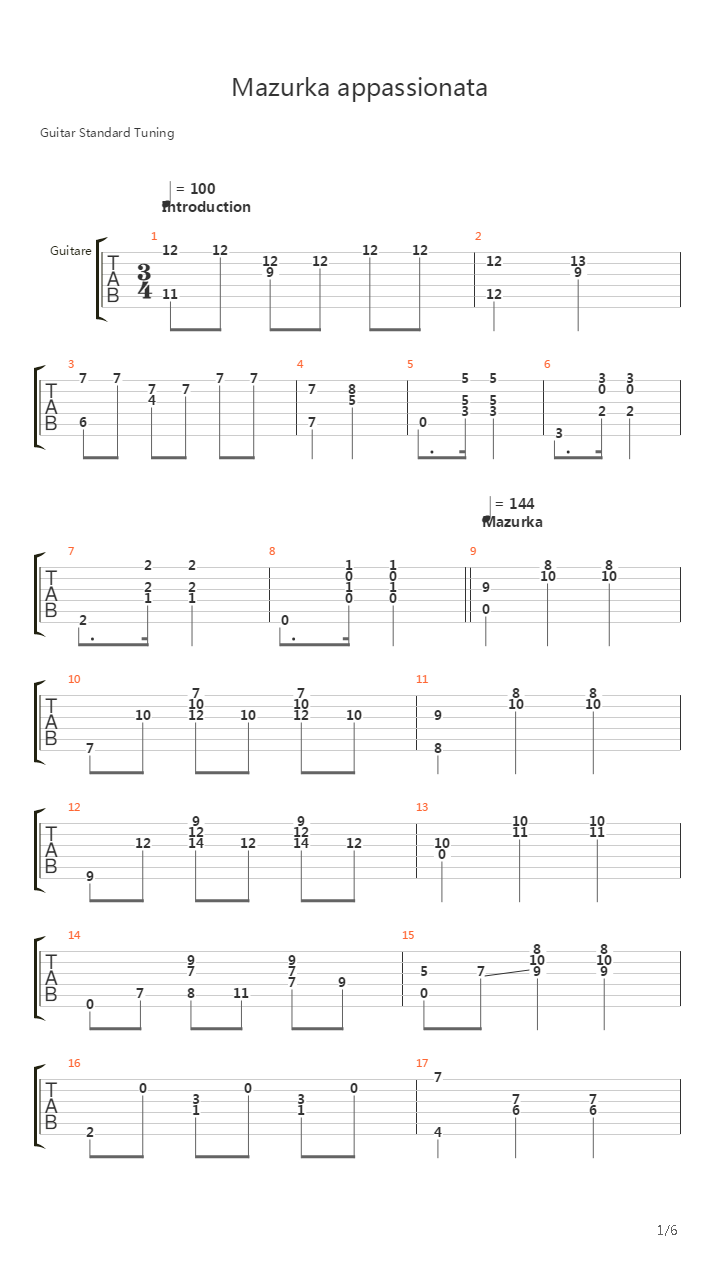 Mazurka Appassionata吉他谱